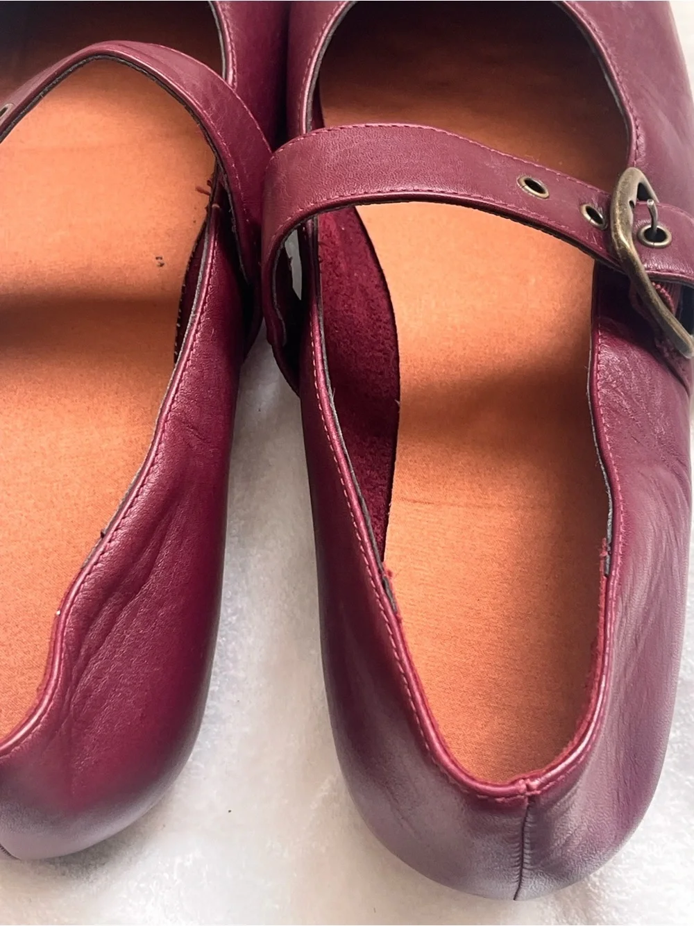 Vionic Burgundy Leather Mary Jane Flats with Buckle Strap